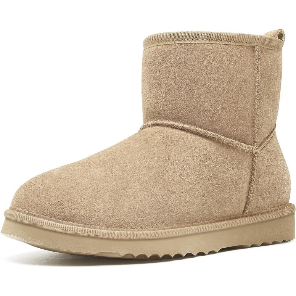 Women's Genuine Suede Boots Warm Fuzzy Boots Snow Boots with Fur Lined Sand